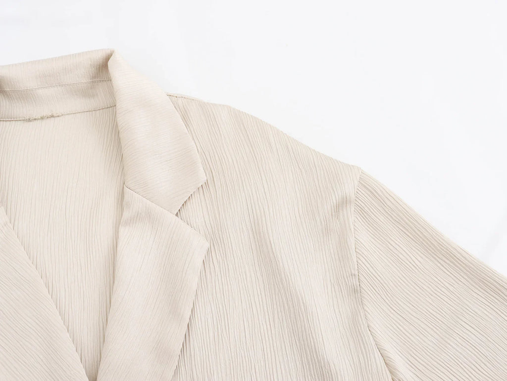 Autumn Women's Fashionable Wrinkled Suit Jacket and Casual Pants Set