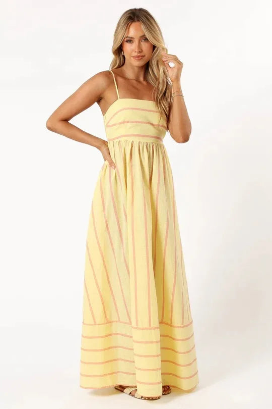 Bohemian Striped Maxi Dress With Hanging Straps For Women