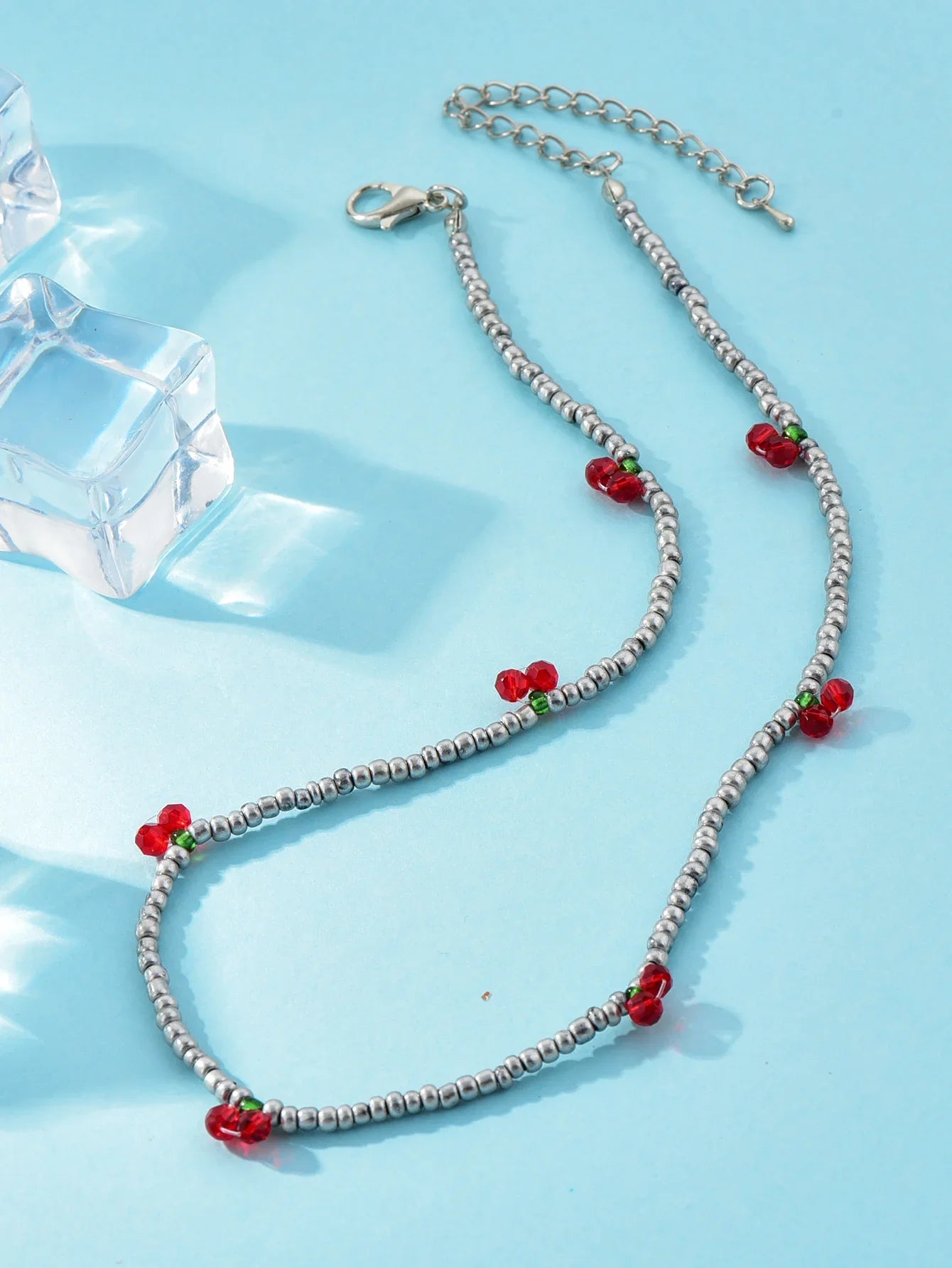 Summer Strawberry Cherry Beaded Necklace for Women - Fresh and Lovely Rice Beads
