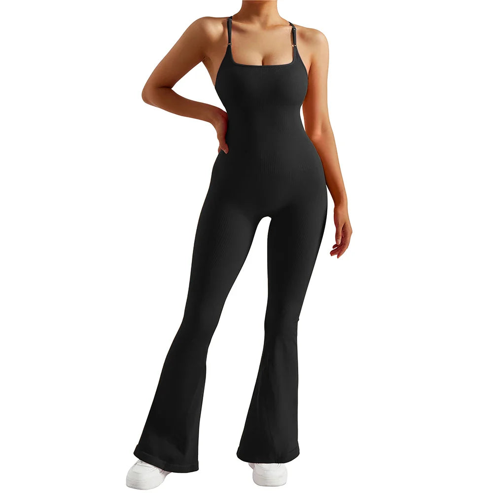 Solid Body-Shaping Sleeveless Skinny Jumpsuit Women Casual Square Collar One Piece Romper Sporty Bodysuit
