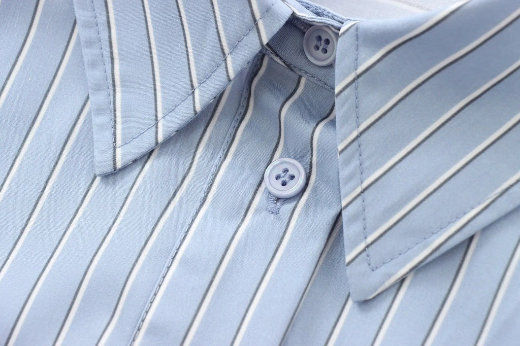 Women's Casual Striped Long Sleeve Short Shirt Simple Versatile Fashion Top