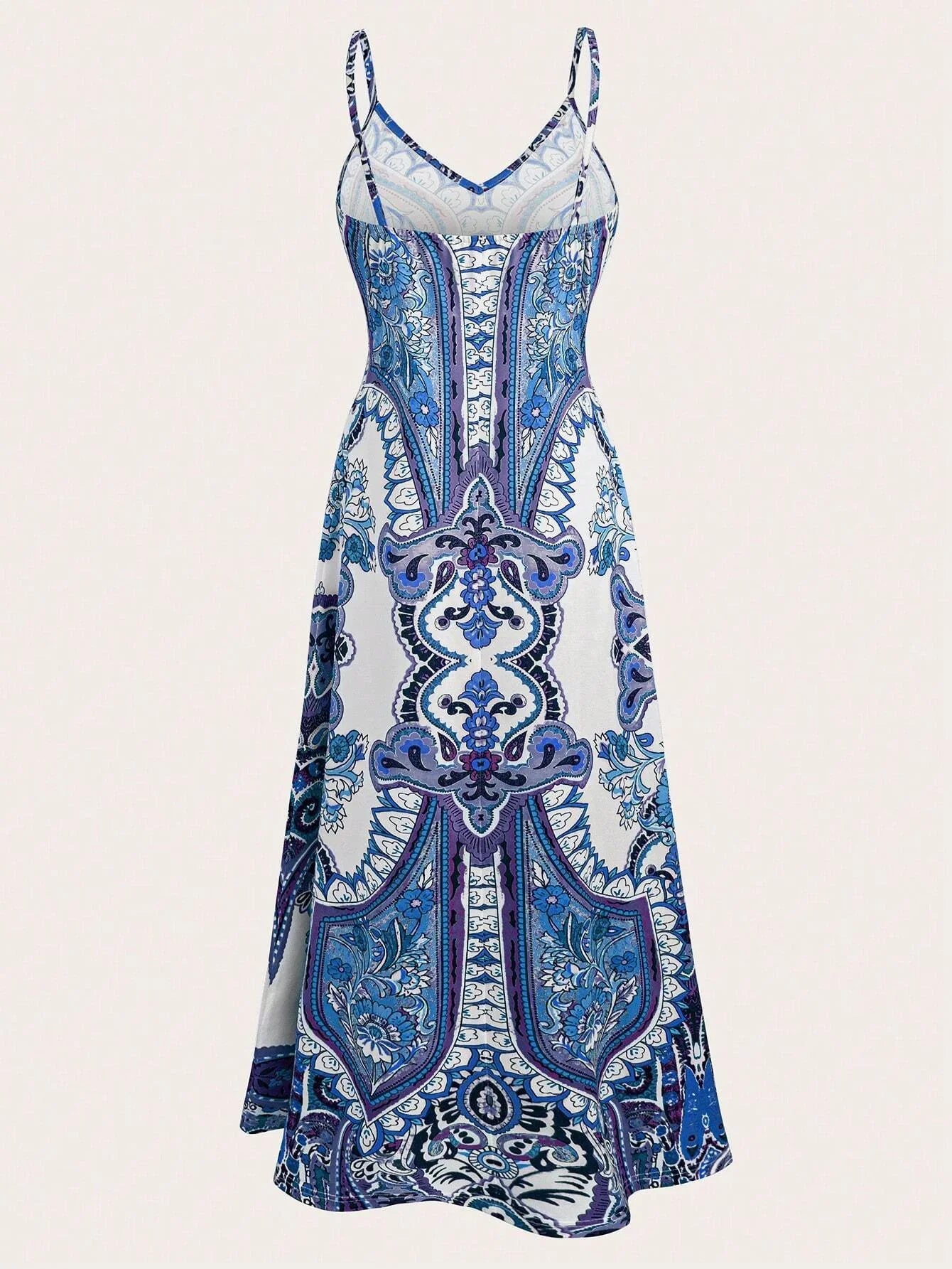 Floral Print Halter Maxi Dress With Pockets Beach Vacation