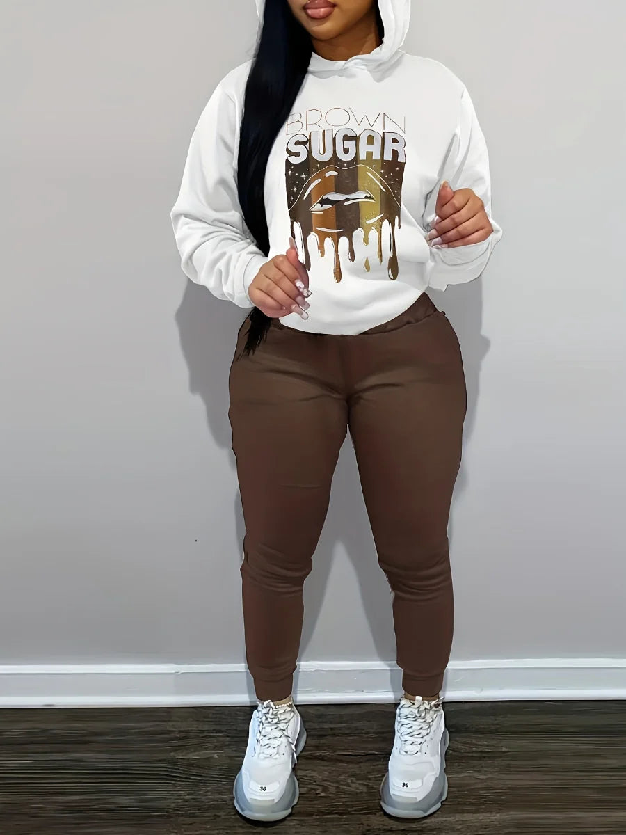 Kangaroo Pocket Hooded Tracksuit for Women - Casual Patchwork Long Sleeve Sweat Outfit