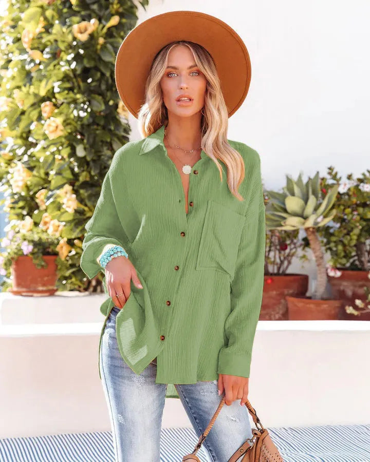 Women's High-End Long Sleeve Batwing Shirt with Drop Shoulders for Spring Fashion