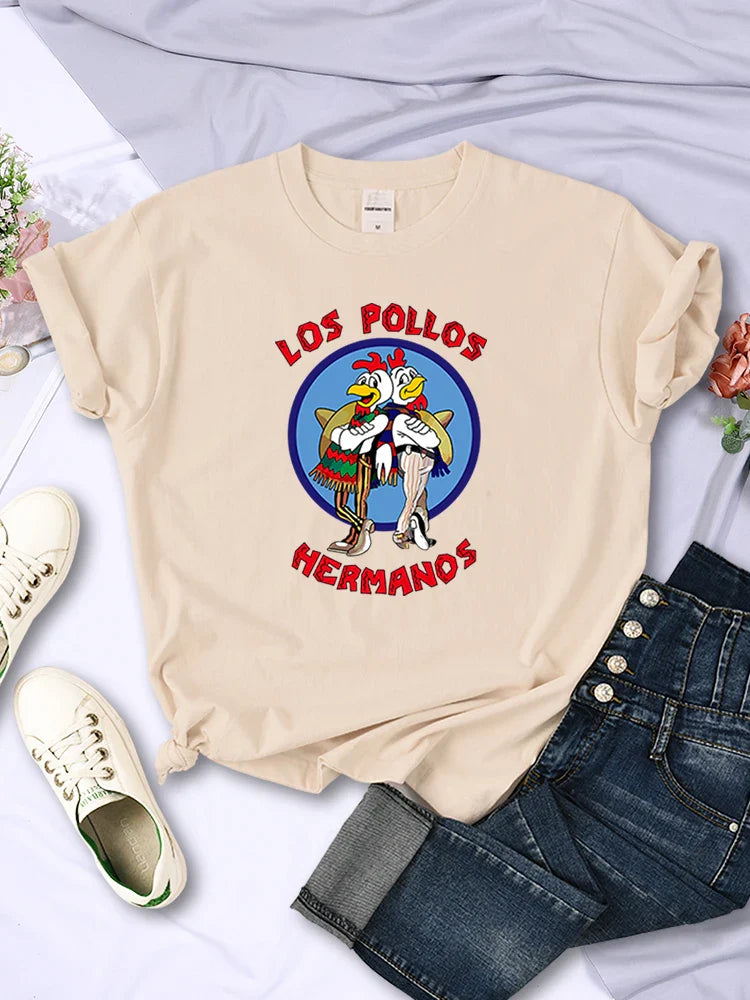 Funny Los Pollos Hermanos T-Shirt for Women Casual Short Sleeve Hip Hop Tee Summer Tops