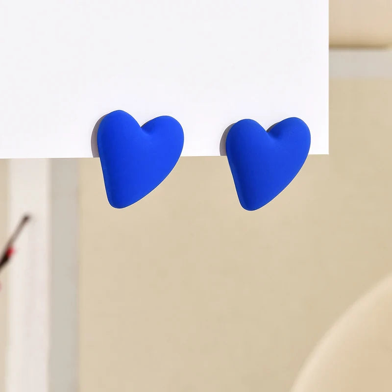 Korean Fashion Candy Color Acrylic Heart Earrings Geometric Love Design All-Match Ear Studs