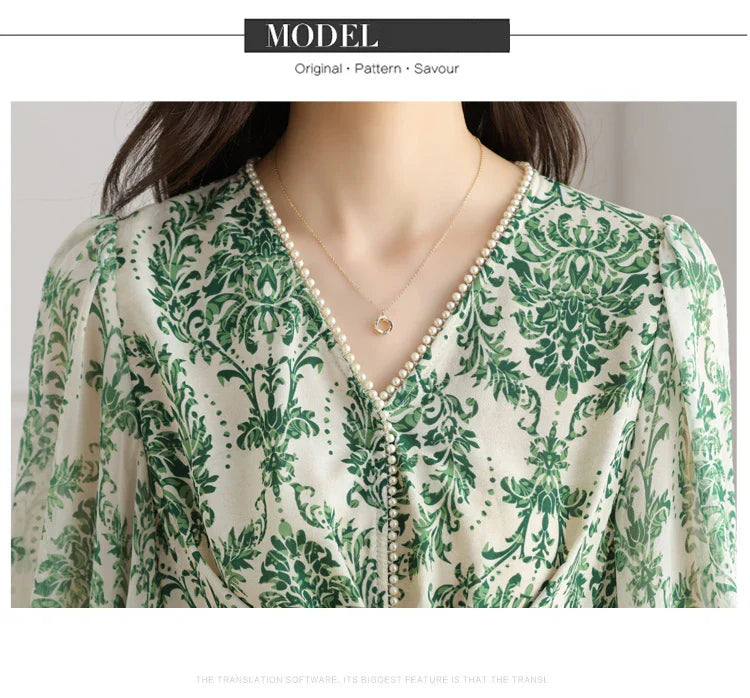 Floral Chiffon Dress For Women V Neck A Line Dress