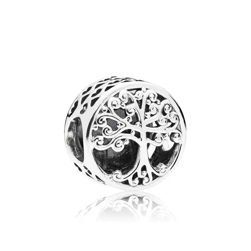 925 Sterling Silver Family Tree Heart Pendant Beads for DIY Bracelets