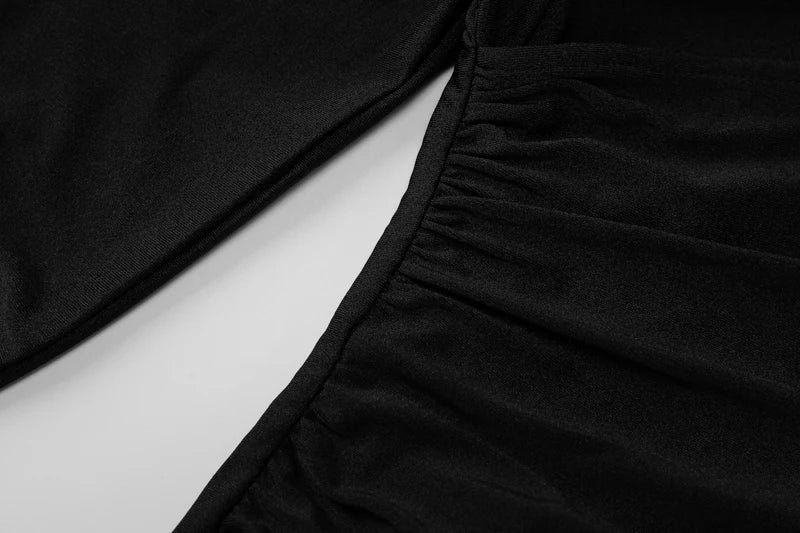Black Ruched Bodycon Dress V Neck Long Flare Sleeve