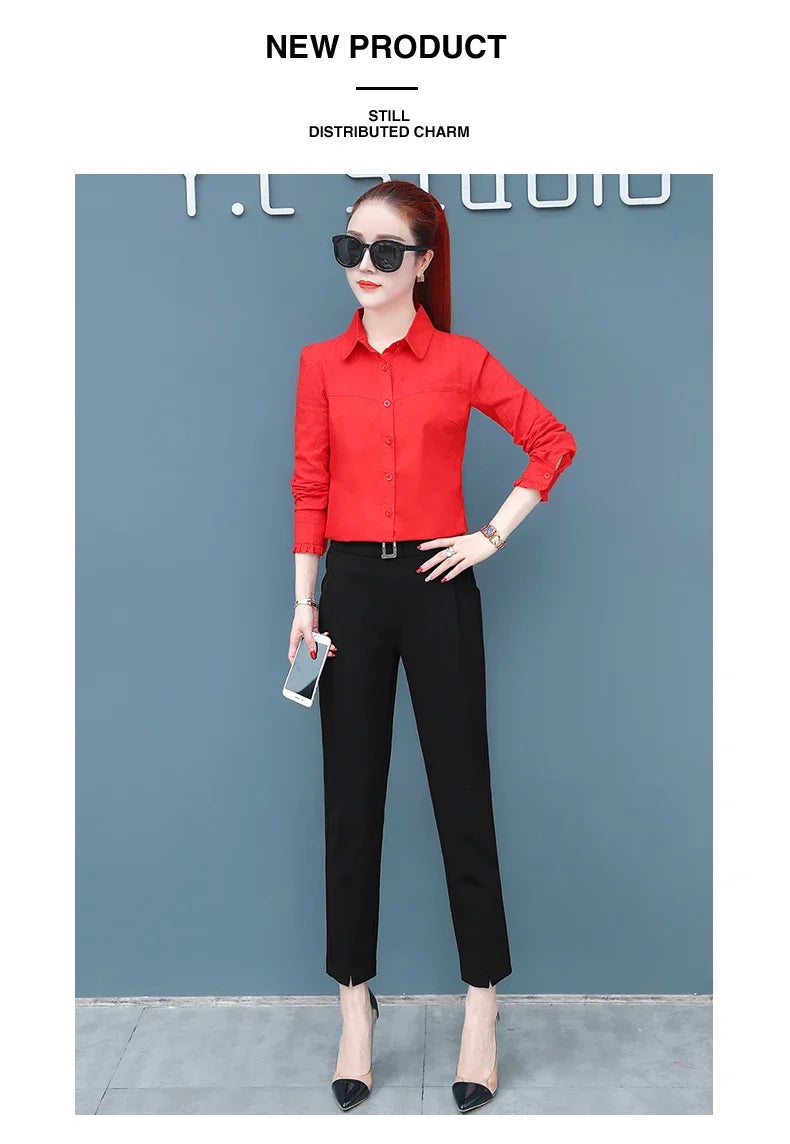 Women's Pure Cotton Long Sleeve Shirt Professional Decoration Body Contour Spring Autumn Fashion Top