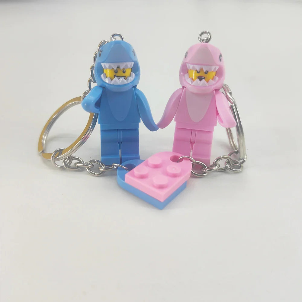 Cartoon Shark Keychains Set - Cute Pink and Blue Anime Keyring Charms for Lovers, Adorable Bag and Car Decor Gift