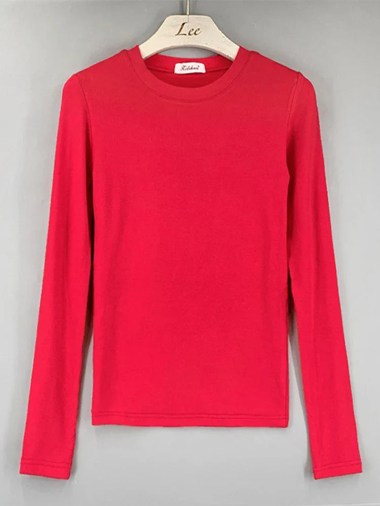 Korean Style Slim Fit Cotton Long Sleeve T Shirt for Women Soft Transparent Summer Tee