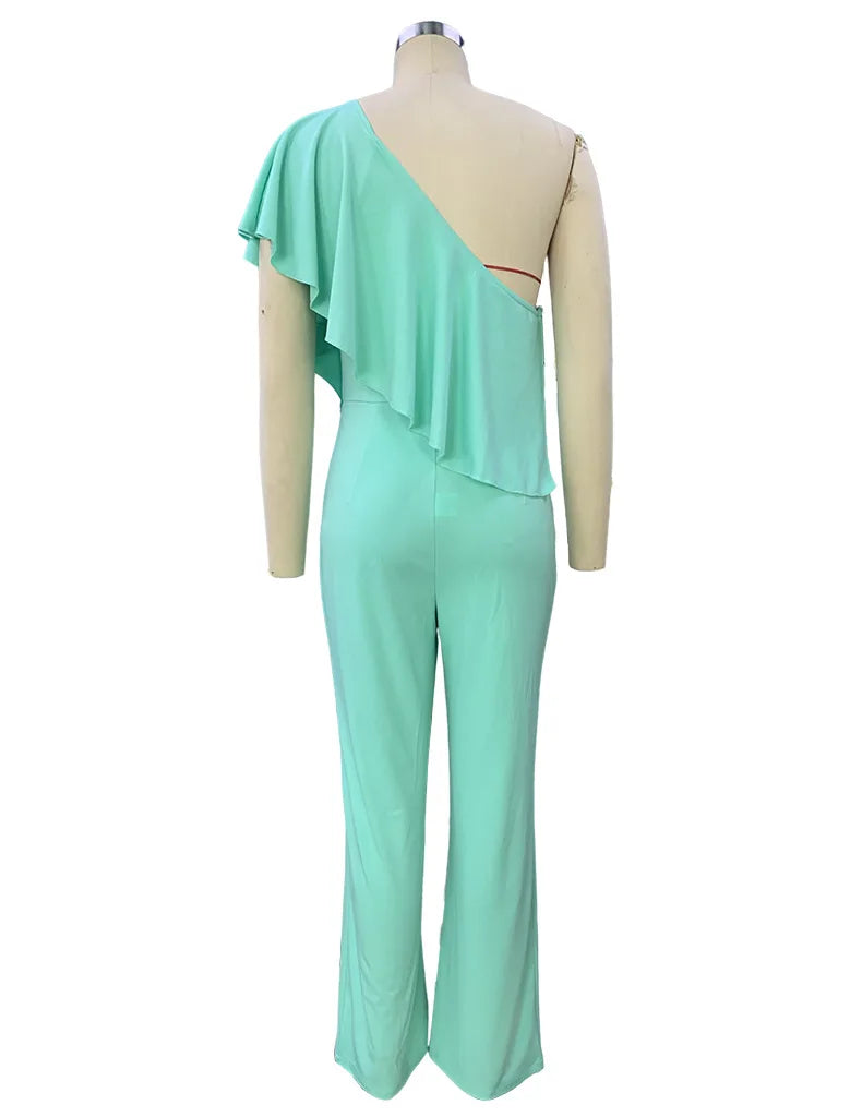 Sleeveless Slash Neck Women's Jumpsuit with Ruffle Details Casual Summer Romper Overalls for Nightclub Party Streetwear