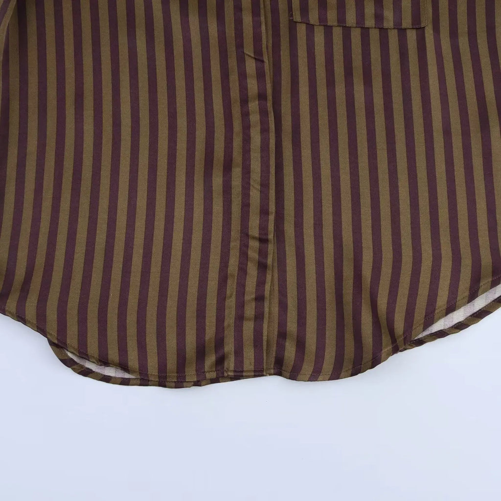 Women's Striped Long Sleeve Shirt with Collar and Striped Casual Pants for Spring Fashion