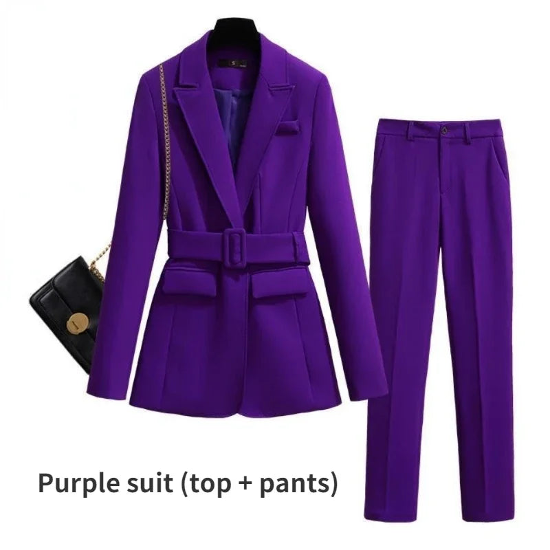 Purple Women Office Blazer Suit Two Piece Set For Work
