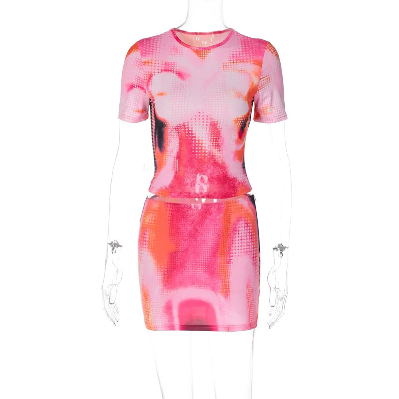 Women's Summer Two Piece Set Short Sleeve Crop Top and Mini Skirt Matching Outfit Casual Chic Lounge Wear