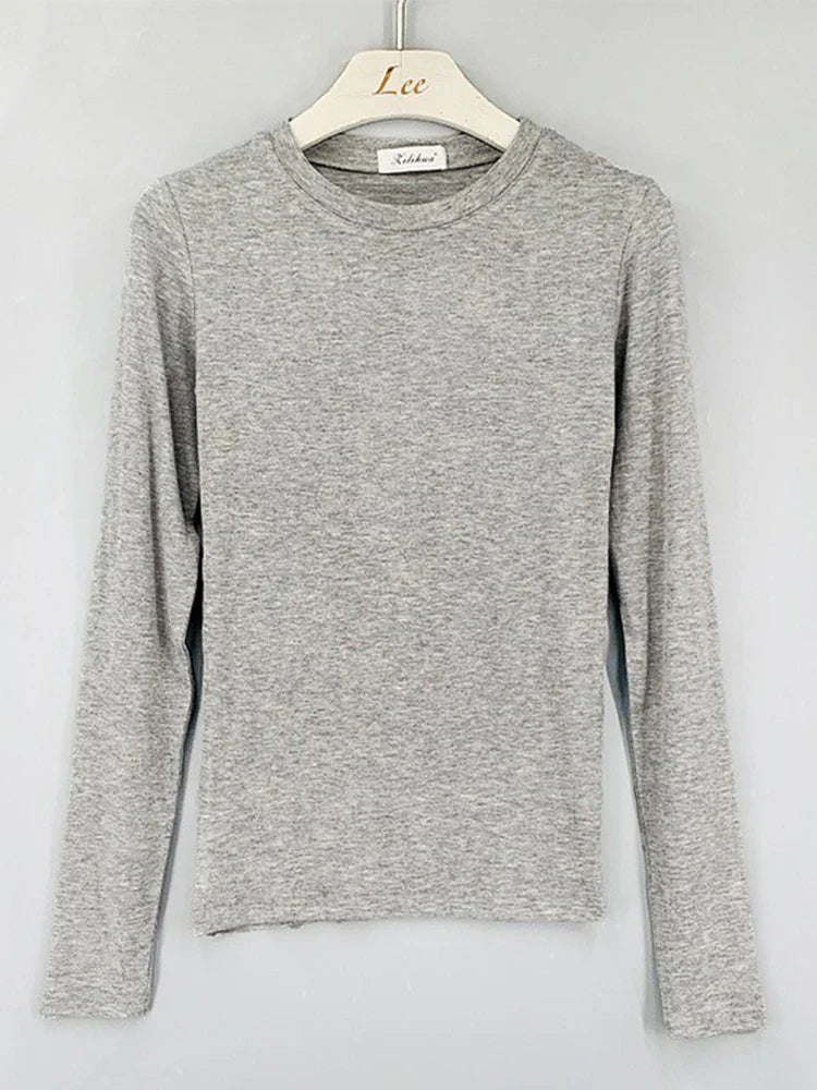 Korean Style Slim Fit Cotton Long Sleeve T Shirt for Women Soft Transparent Summer Tee