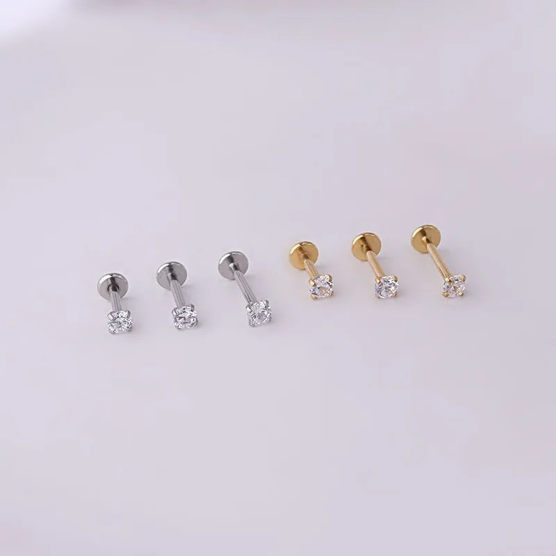 2pcs Stainless Steel Tragus Earrings with Crystal Labret and Small Helix Cartilage Studs for Women Body Jewelry