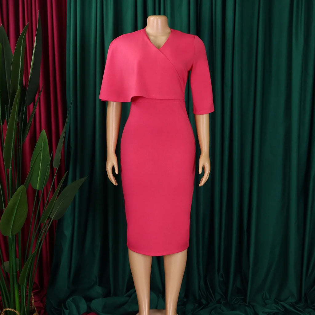 Women's Office Dress V Neck Solid Midi Formal Workwear