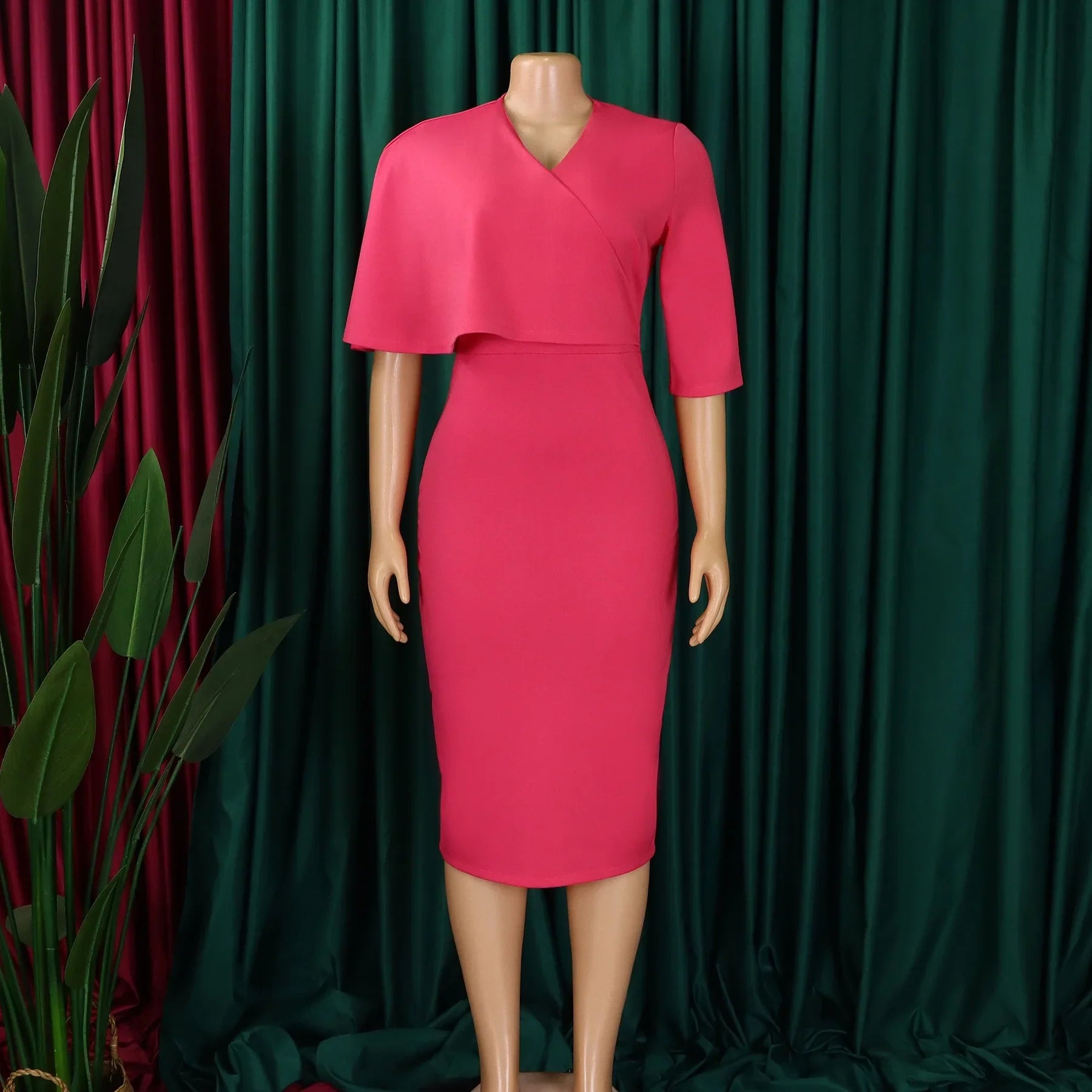 Women's Office Dress V Neck Solid Midi Formal Workwear