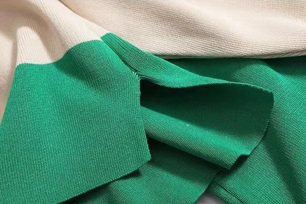 Women Casual Knitted Pullover Pant Set with Color Block Design Long Sleeve Sweater Suit for Autumn and Winter