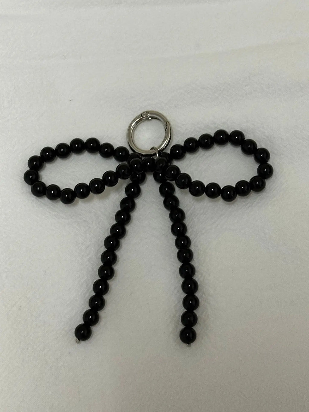 Korean Cute Beaded Pearl Bowknot Keychain for Women and Girls Metal Bow Pendant Bag Decoration Accessories