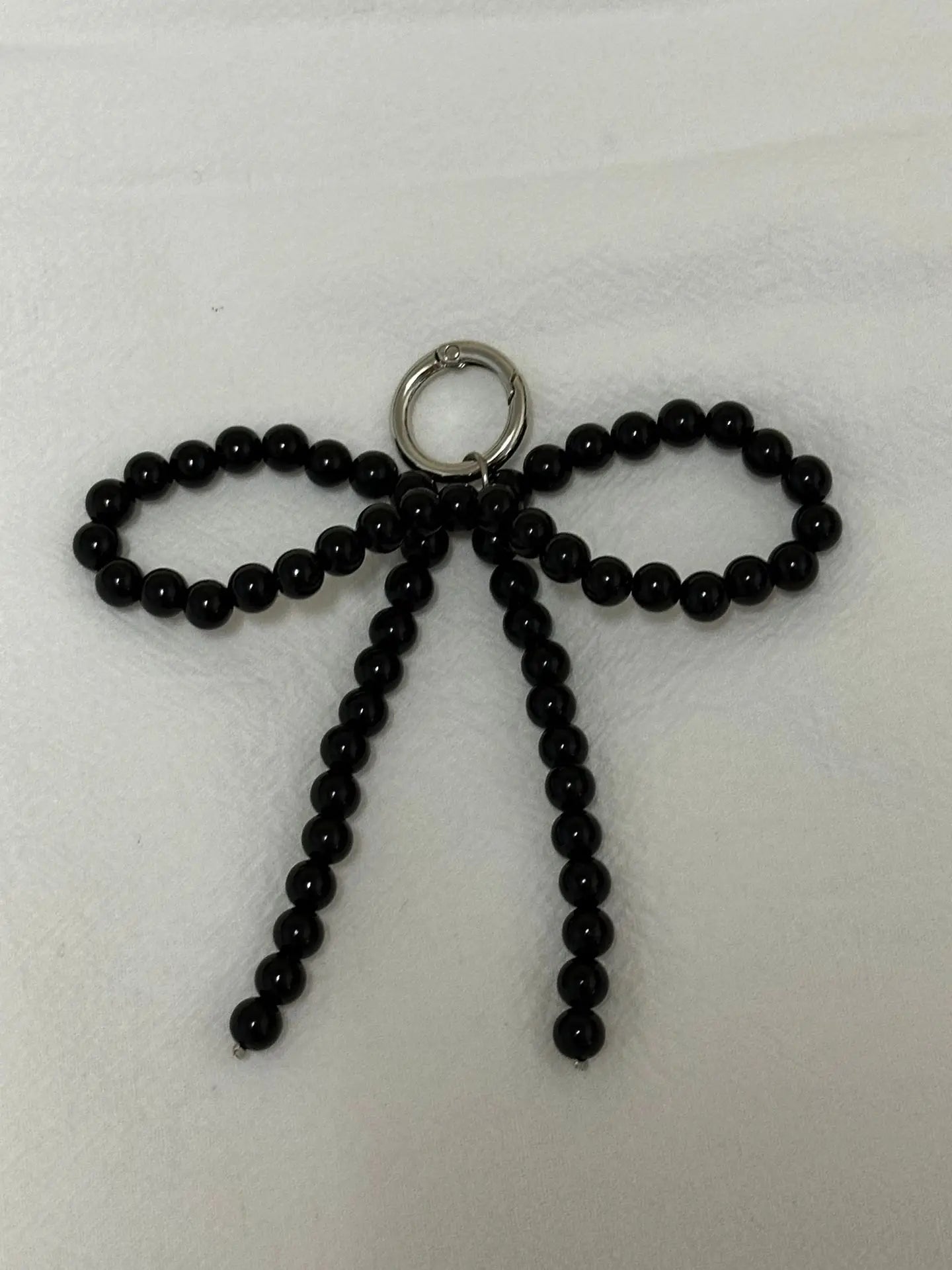 Korean Cute Beaded Pearl Bowknot Keychain for Women and Girls Metal Bow Pendant Bag Decoration Accessories