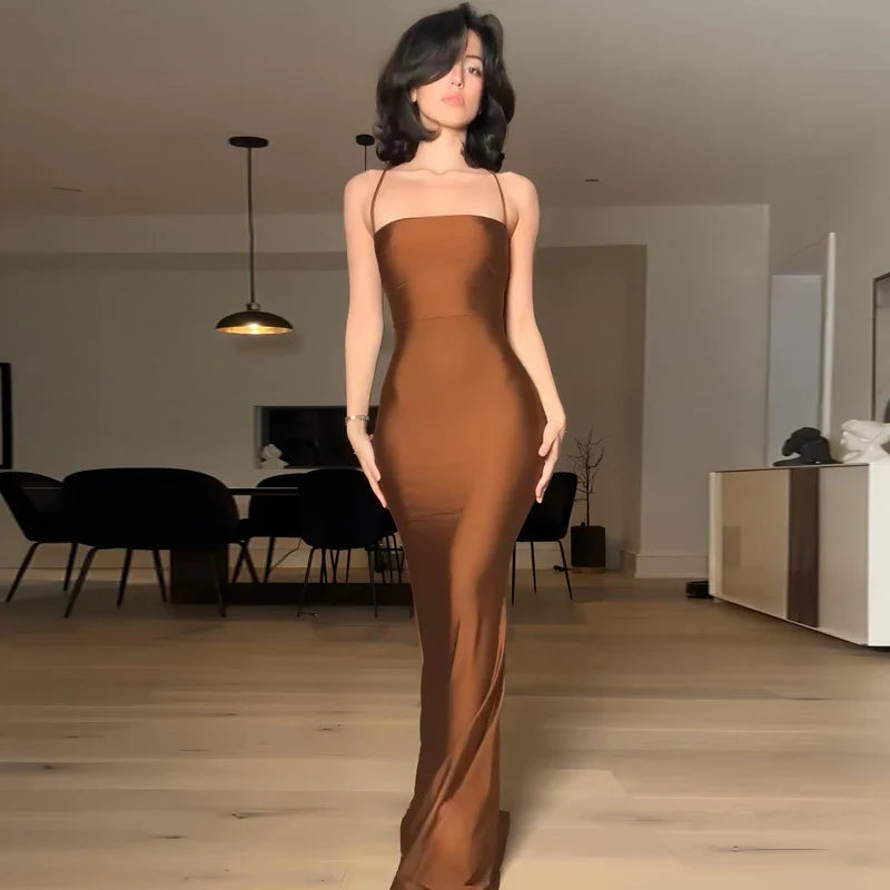 Backless Bandage Maxi Dress Solid Draped Gown for Prom