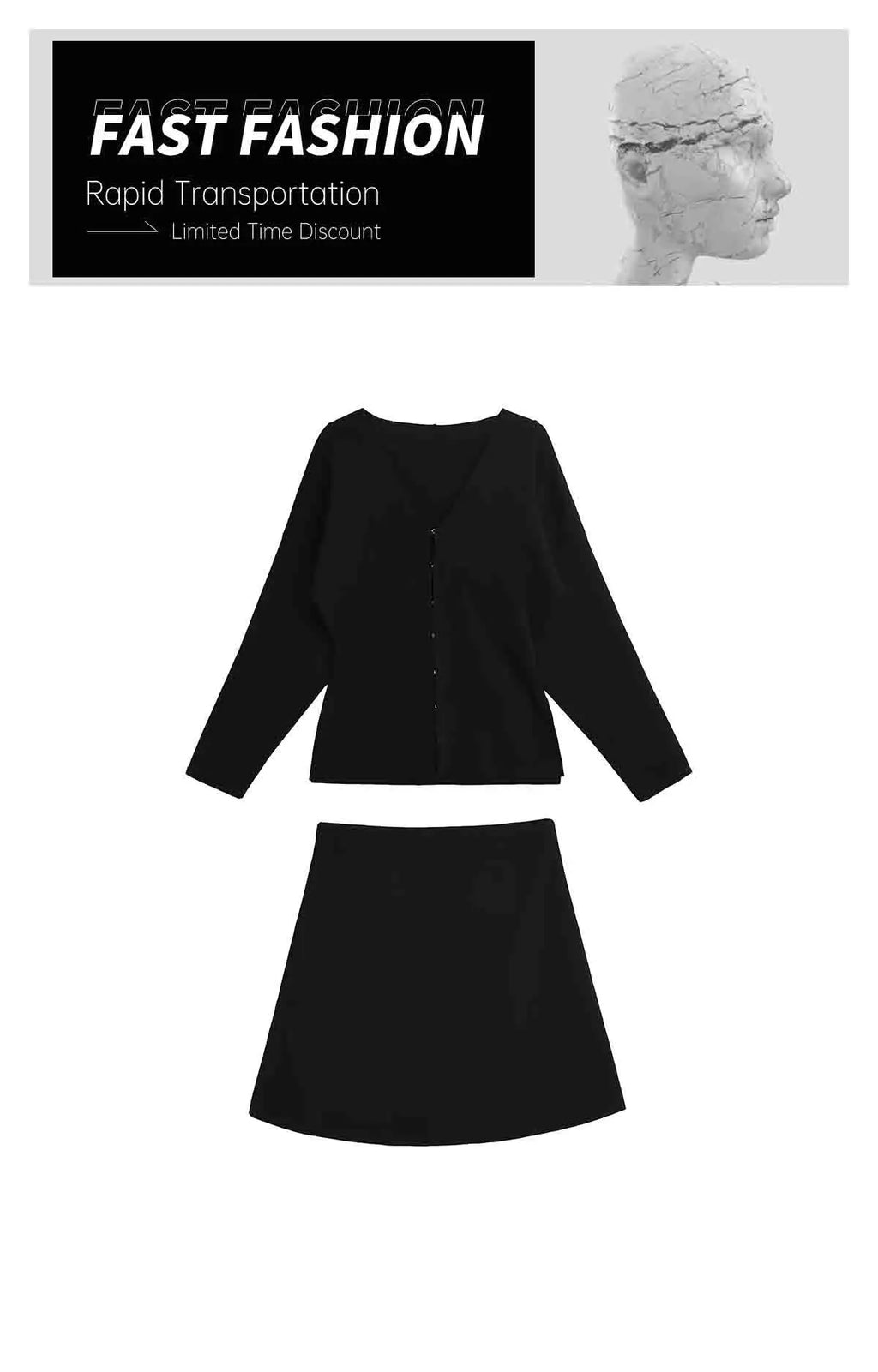 Women's Casual V-Neck Long Sleeve Knitted Cardigan and Short Skirt Set Slim Fit Stylish Two-Piece Outfit