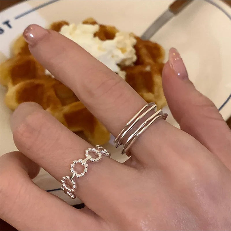 925 Sterling Silver Cross Hollow Chain Geometric Finger Ring Creative Party Jewelry Gift