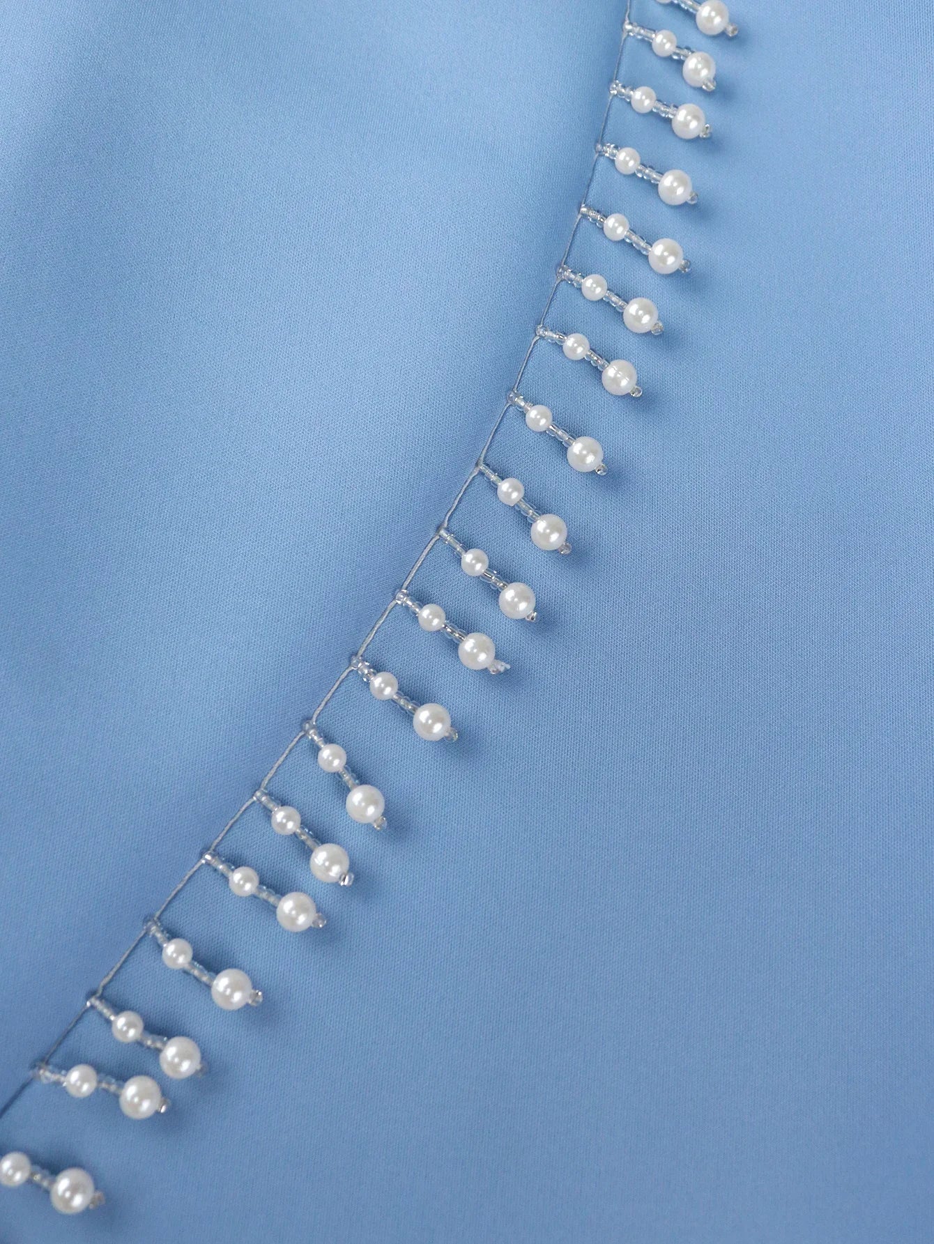 Blue Tassel Evening Gown Square Neck Beaded Patchwork Dress