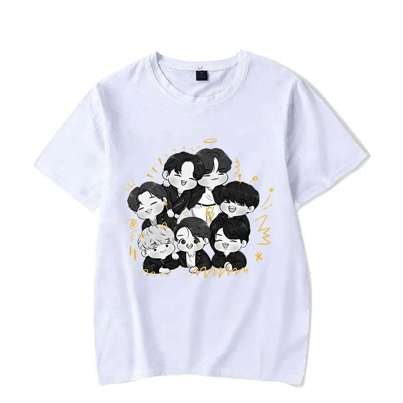 Kpop Cartoon Printed T-Shirts for Women Casual Summer Short Sleeve Round Neck Tee
