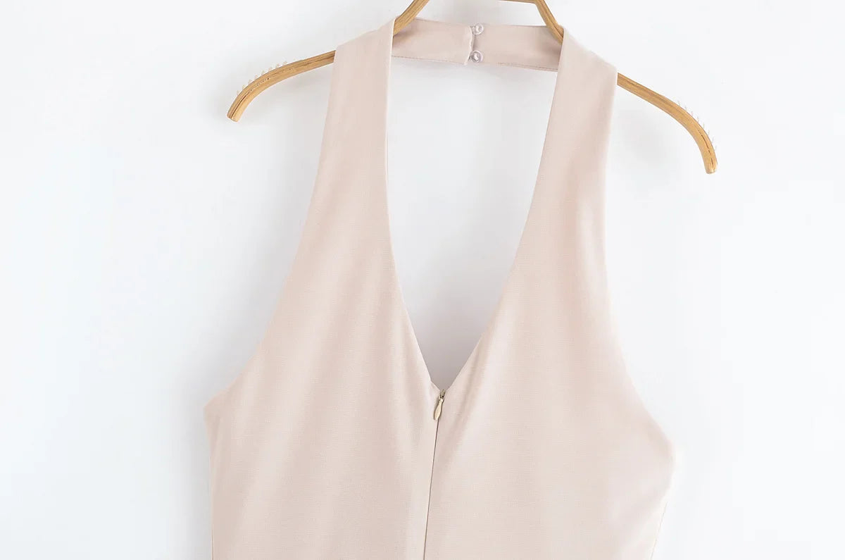 Women's Stylish Flare Pants Jumpsuit Slim Fit Halter Neck Backless Vintage Party Outfit High Street Fashion