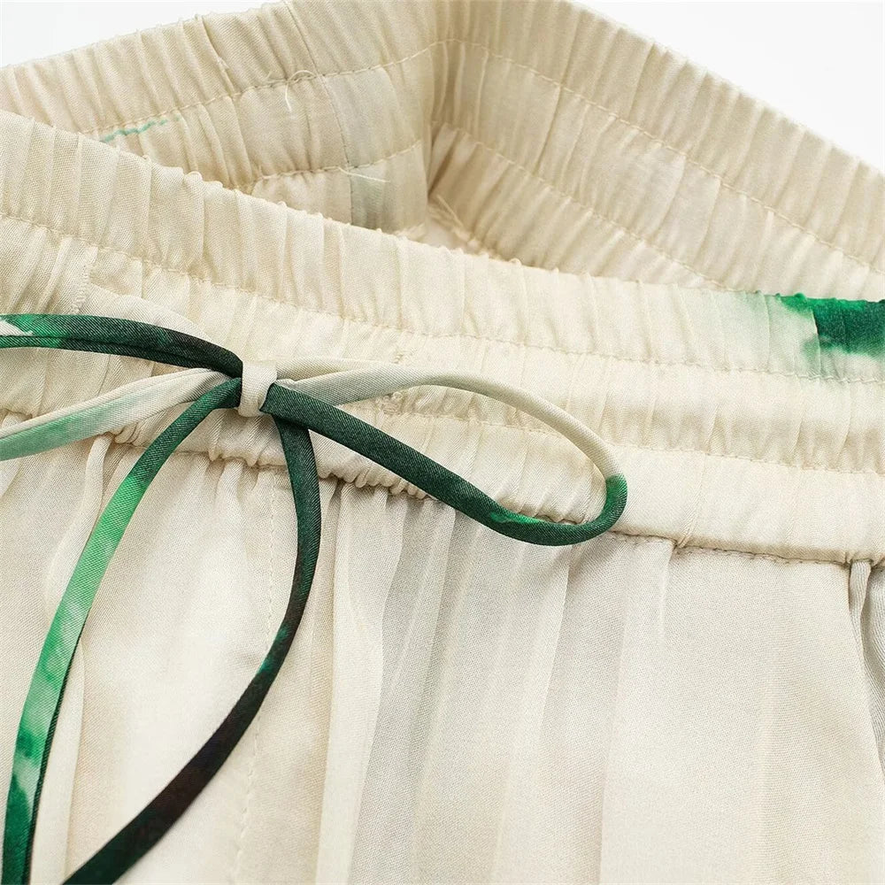 Autumn Women's Casual Loose Collar Long Sleeve Printed Shirt and High Waist Wide Leg Pants Set