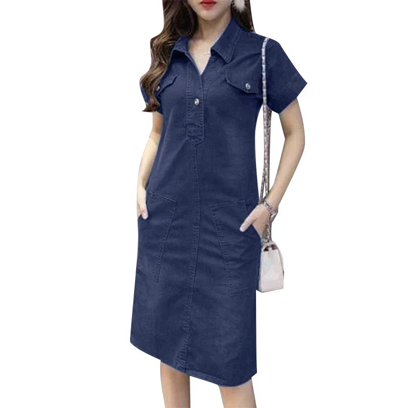Denim Shirt Dress For Women Short Sleeve Summer Sundress