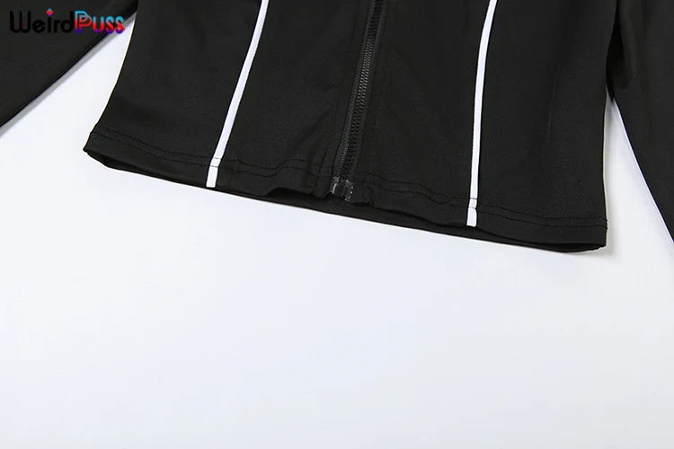 Casual 2 Piece Tracksuit Set with Zip Crop Jacket and Leggings for Sporty Streetwear