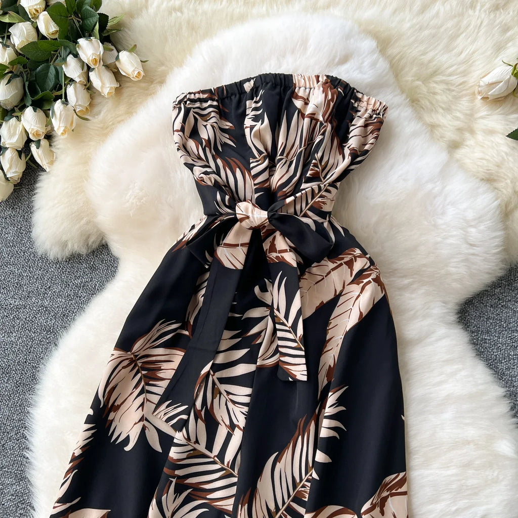 Women's Elegant Suspender Jumpsuit Sexy Printed Casual Hip Waist Overalls Romper