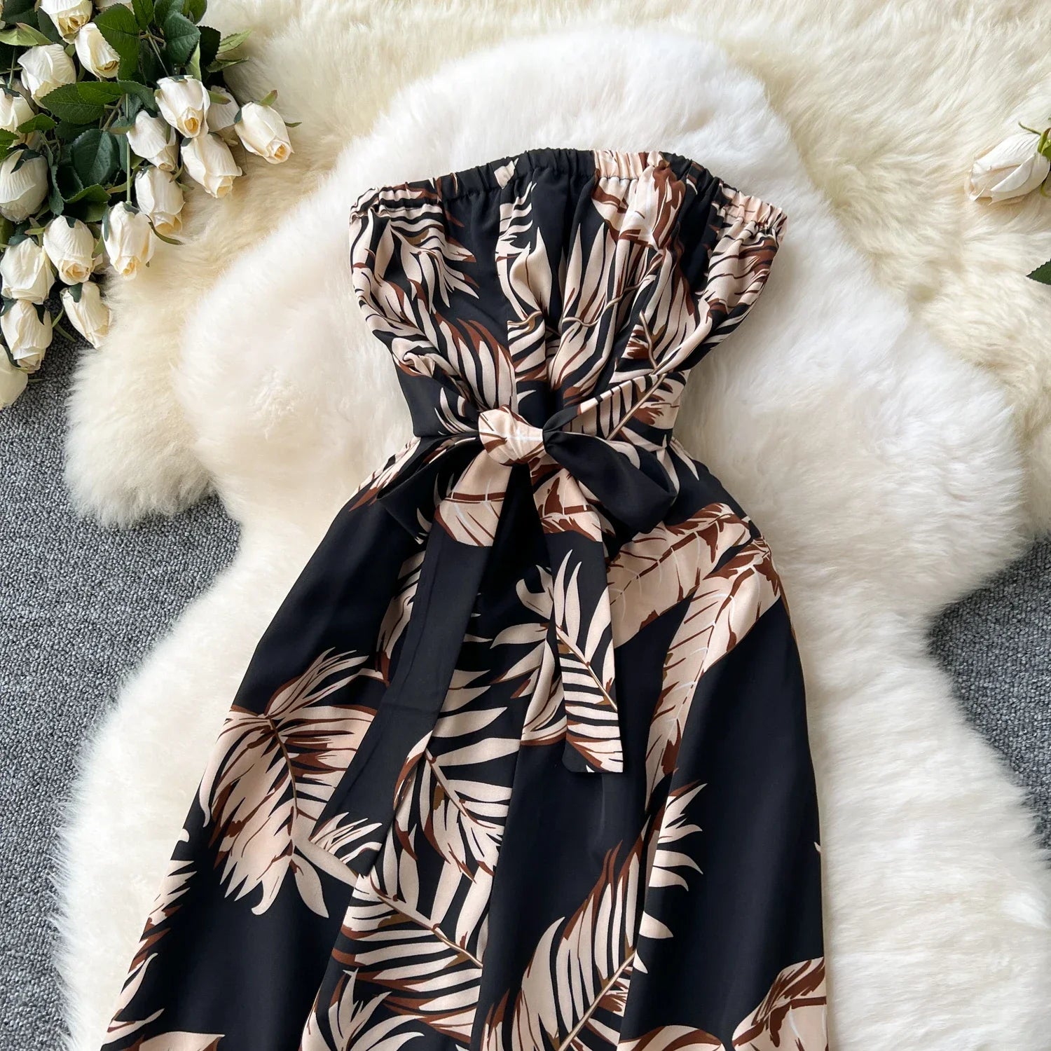 Women's Elegant Suspender Jumpsuit Sexy Printed Casual Hip Waist Overalls Romper