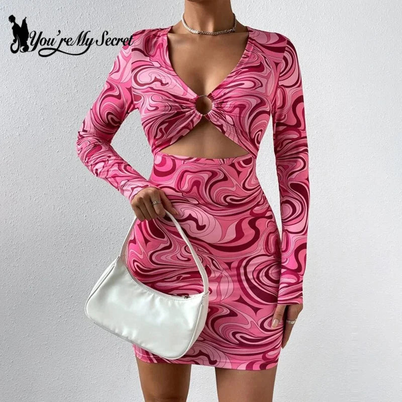 Leopard Print Backless Mini Dress With Hollow Out Detailing