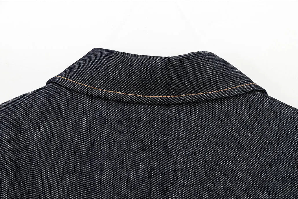 Women's Denim Jacket and Pants Set with Long Sleeve Blazer, Strapless Vest, and Straight Leg Jeans Fashion Outfit