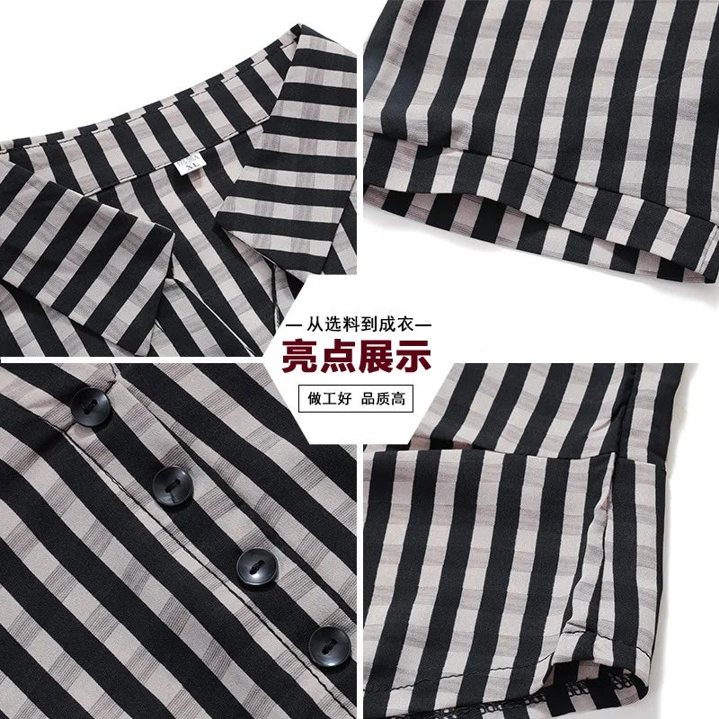 Elegant Plaid Print Loose Fit Button Down Shirt for Women with Turn Down Collar and Casual Half Sleeves Versatile Ladies Blouse Top for Everyday Wear