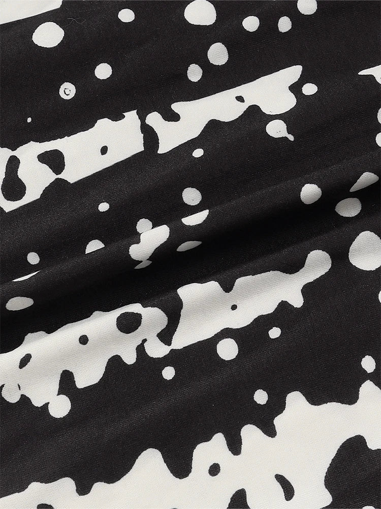 Womens Loose Maxi Dress Round Neck Long Sleeve Dot Pattern