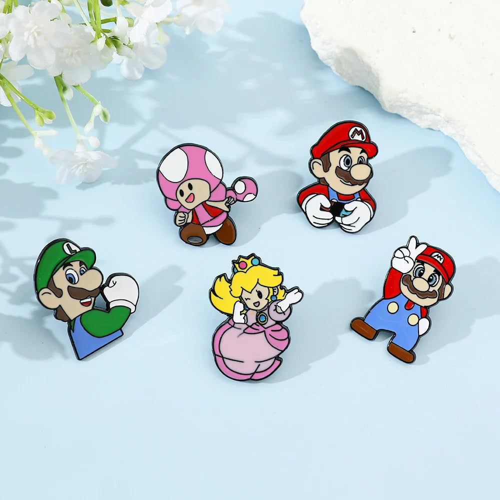 5 Pcs Super Mario Metal Brooch Set Enamel Lapel Pins for Backpack and Clothing Accessories