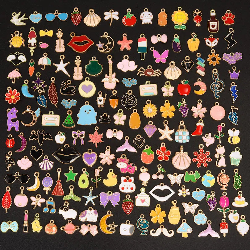 Random Mix of Animal Moon Fruits Heart Drip Oil Pendants for Handmade Jewelry Making Supplies with Metal Alloy Earring Components