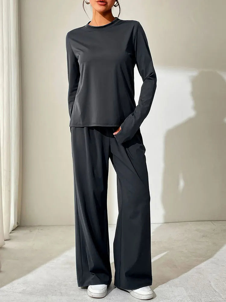Spring Fashion Women's Casual Long Sleeve T-Shirt and Trouser Set Slim Fit Streetwear Outfit