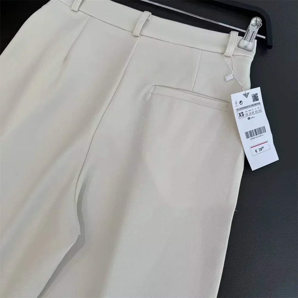 Fashionable Flip Cover Short Vest and Wide Leg Long Pants Set for Effortless Style