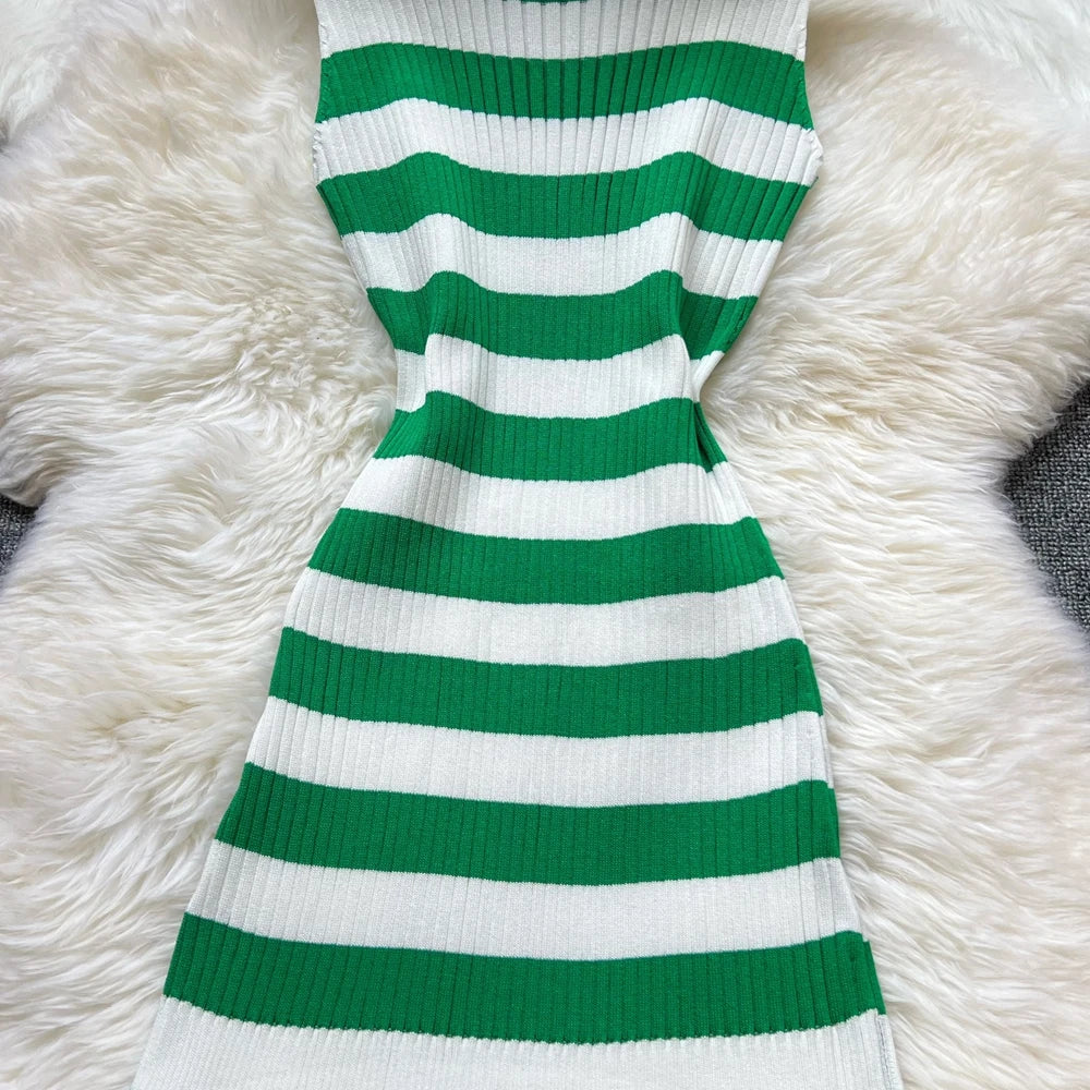 Ruffled Striped Knit Mini Dress For Summer Party Look