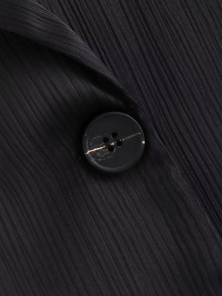 Pajama Style Women's Two Piece Set with Double-Breasted Satin Blazer and Lace Up Creased-Effect Trousers for Spring Fashion