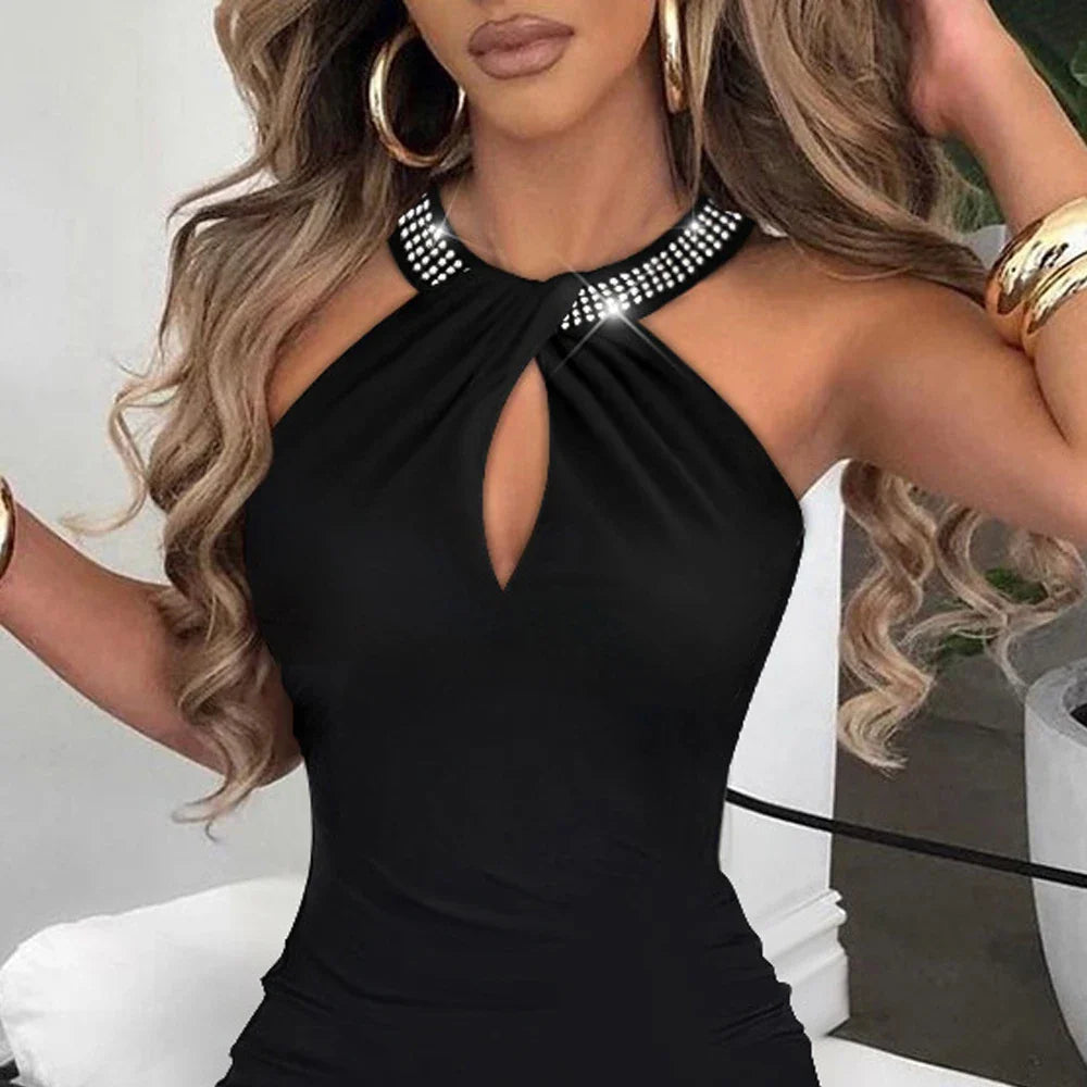 Black Backless Halter Dress Women Mini Sexy Party Cocktail