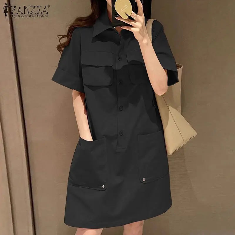 Korean Style Cargo Sundress With Pockets Knee Length